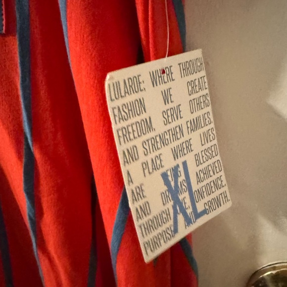 NWT Lularoe Carly Dress Red with Blue Vertical Stripes Dress Size XL - Picture 6 of 7